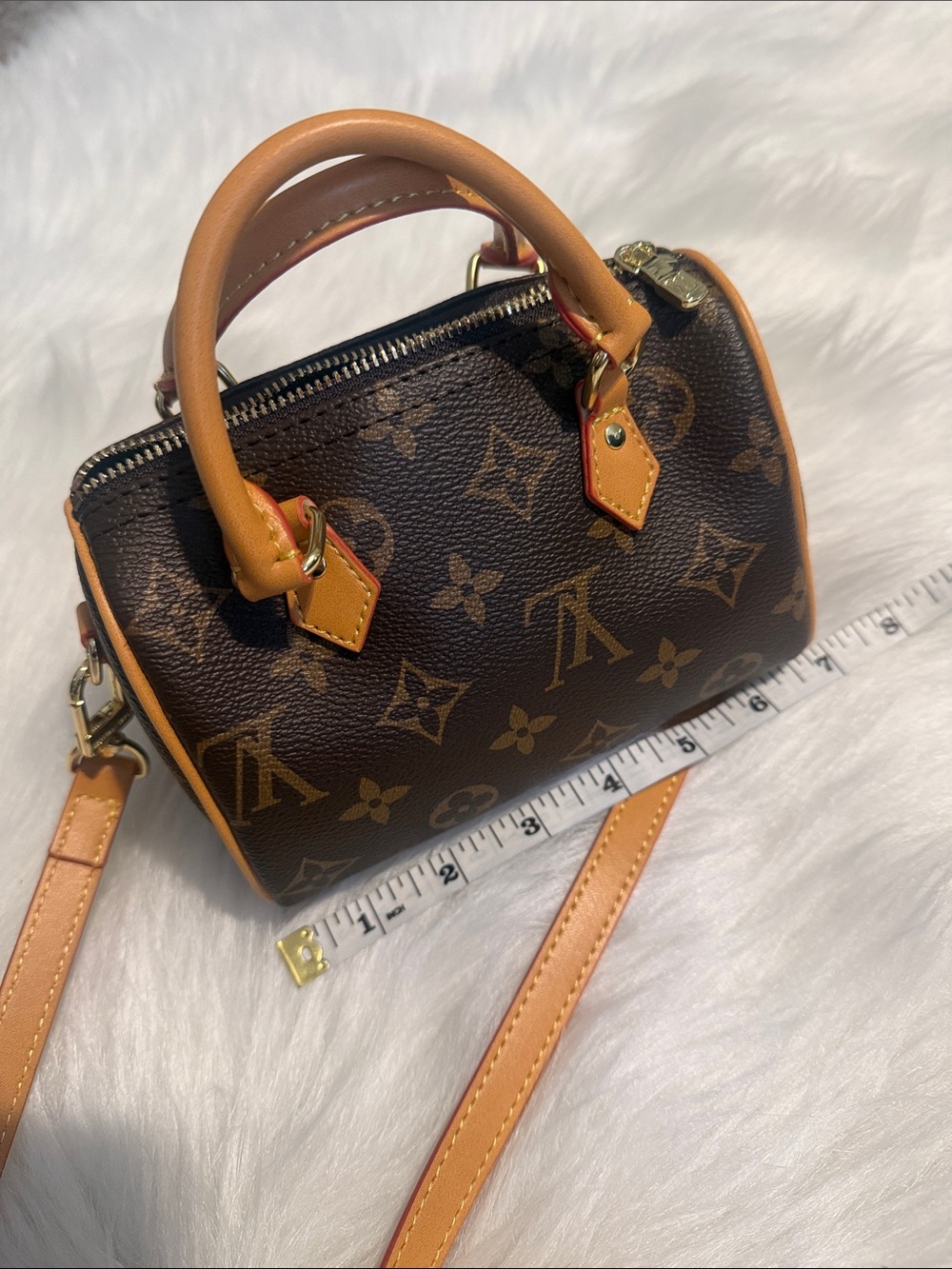 Speedy Mini Satchel in Dark Brown with Tan Trim